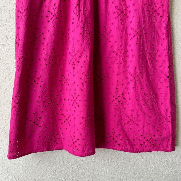 NWT LOFT Lined Petite Eyelet Button Ruffle Swing Dress in Fuchsia - Picture 4 of 12